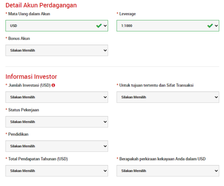 Detail Akun Perdagangan dan informasi investor Pembukaan Akun Baru