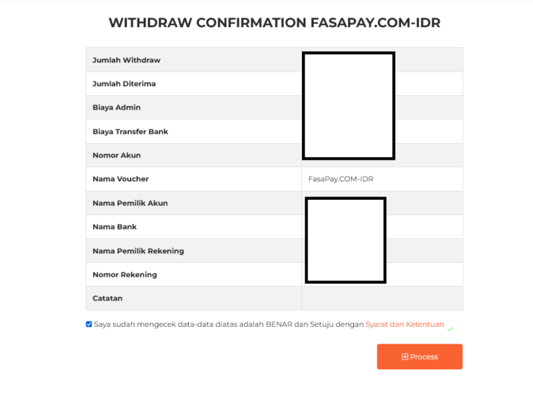 Halaman konfirmasi penarikan fasapay.