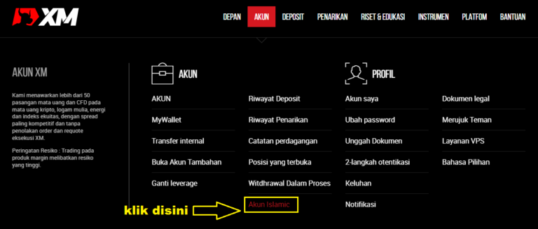 Klik menu akun islamic pada bagian bawah kolom kedua.