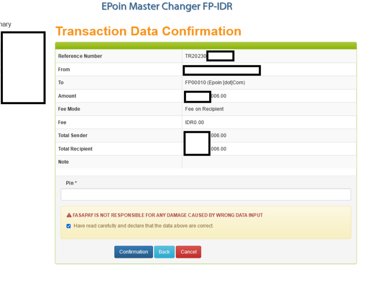 Transaction Data Confirmation.